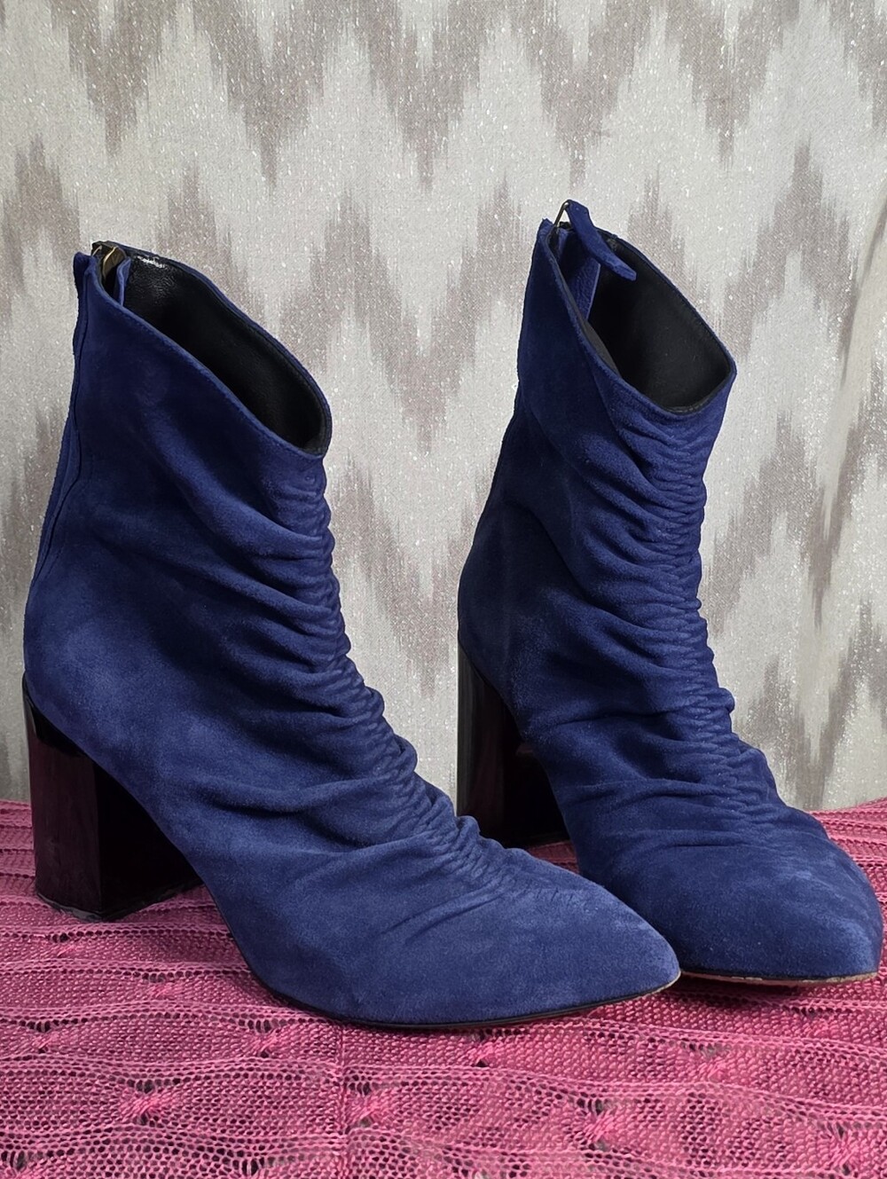 Zero + Maria Cornejo Blue Suede Ruched Sock Ankle Boots Size 36 Italy